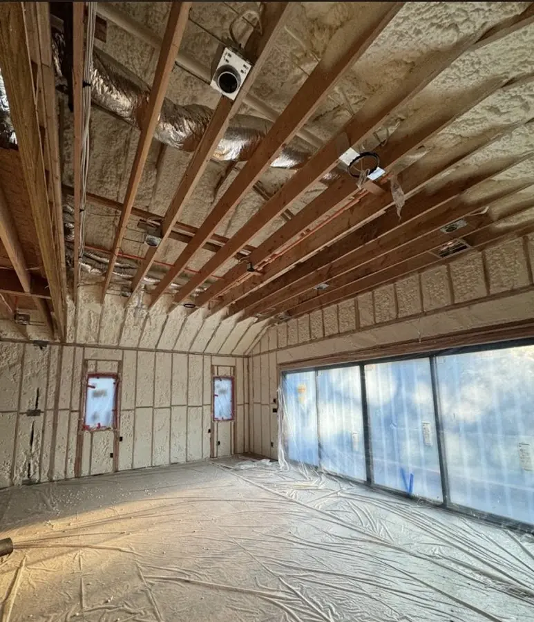 Interior walls and ceiling insulated with spray foam during new construction in Donaldsonville